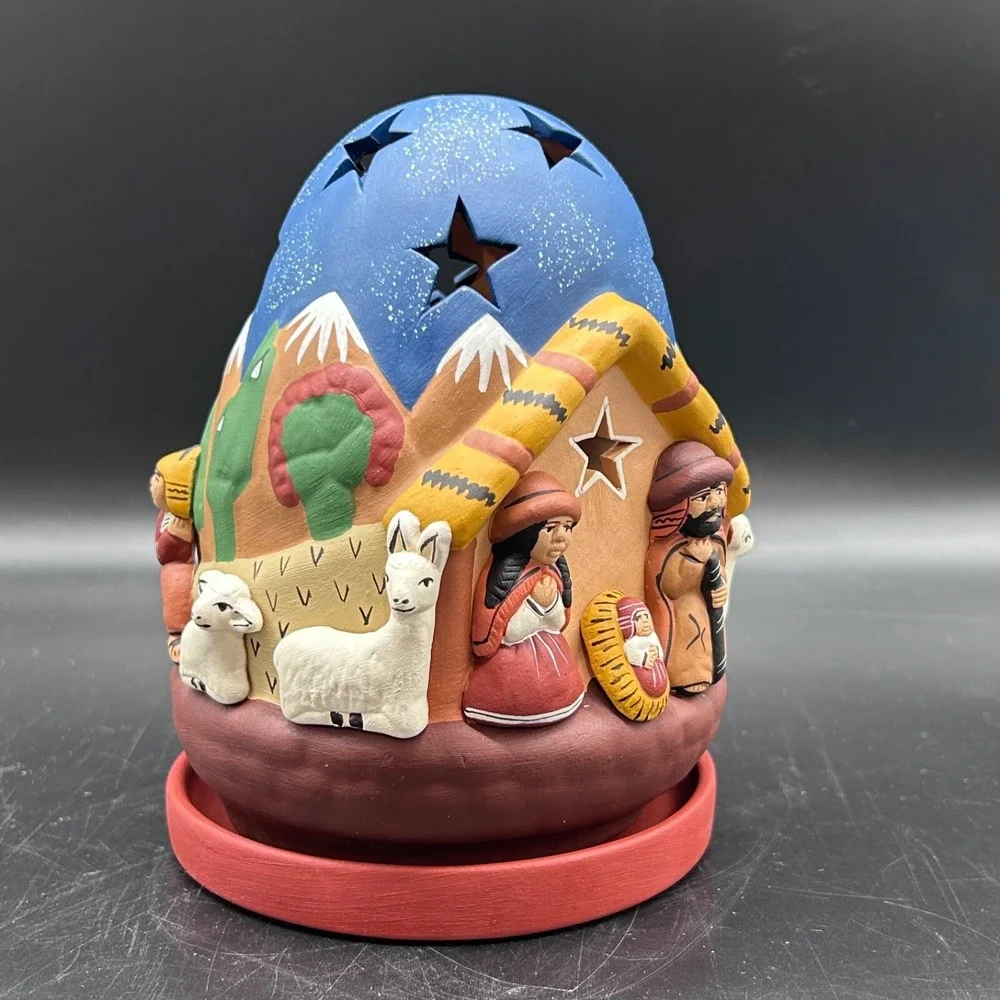 Peru Nativity Tealight Christmas Candle Holder Terracotta Style‎ Ceramic Stars